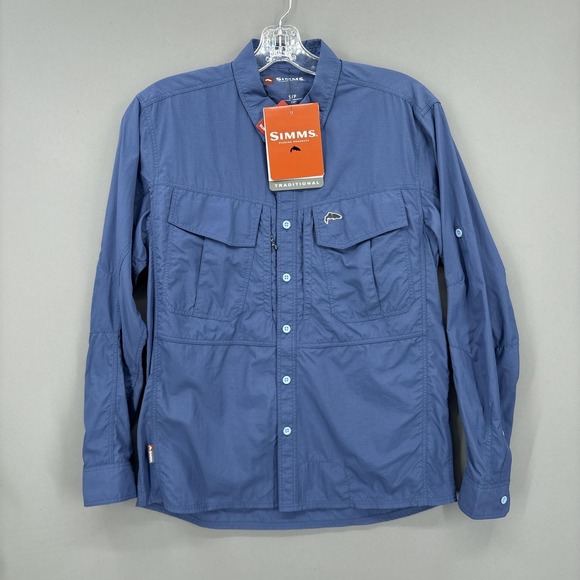 Simms Guide LS Shirt Mens Small Blue Long Sleeve Fishing Sun Nylon UPF NWT - Picture 9 of 14